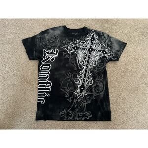 VINTAGE KONFLIC Y2K CROSS TRIBAL PRINT MADE IN USA TEE T-SHIRT MEN’S L